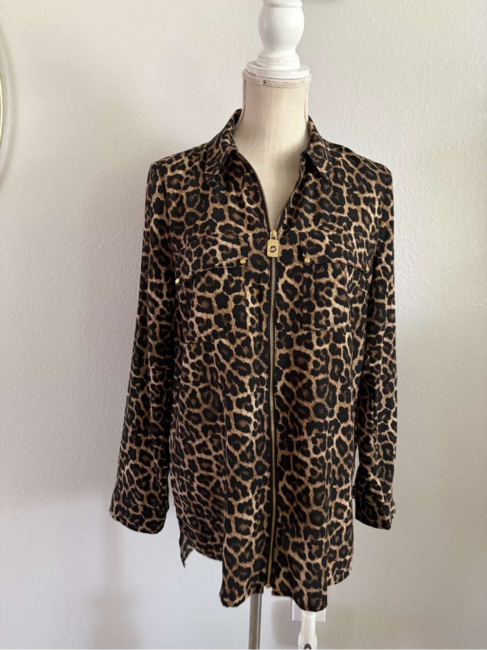 Michael Kors Leopard Print Button-Front Shirt Jacket - Black, Brown, Tan